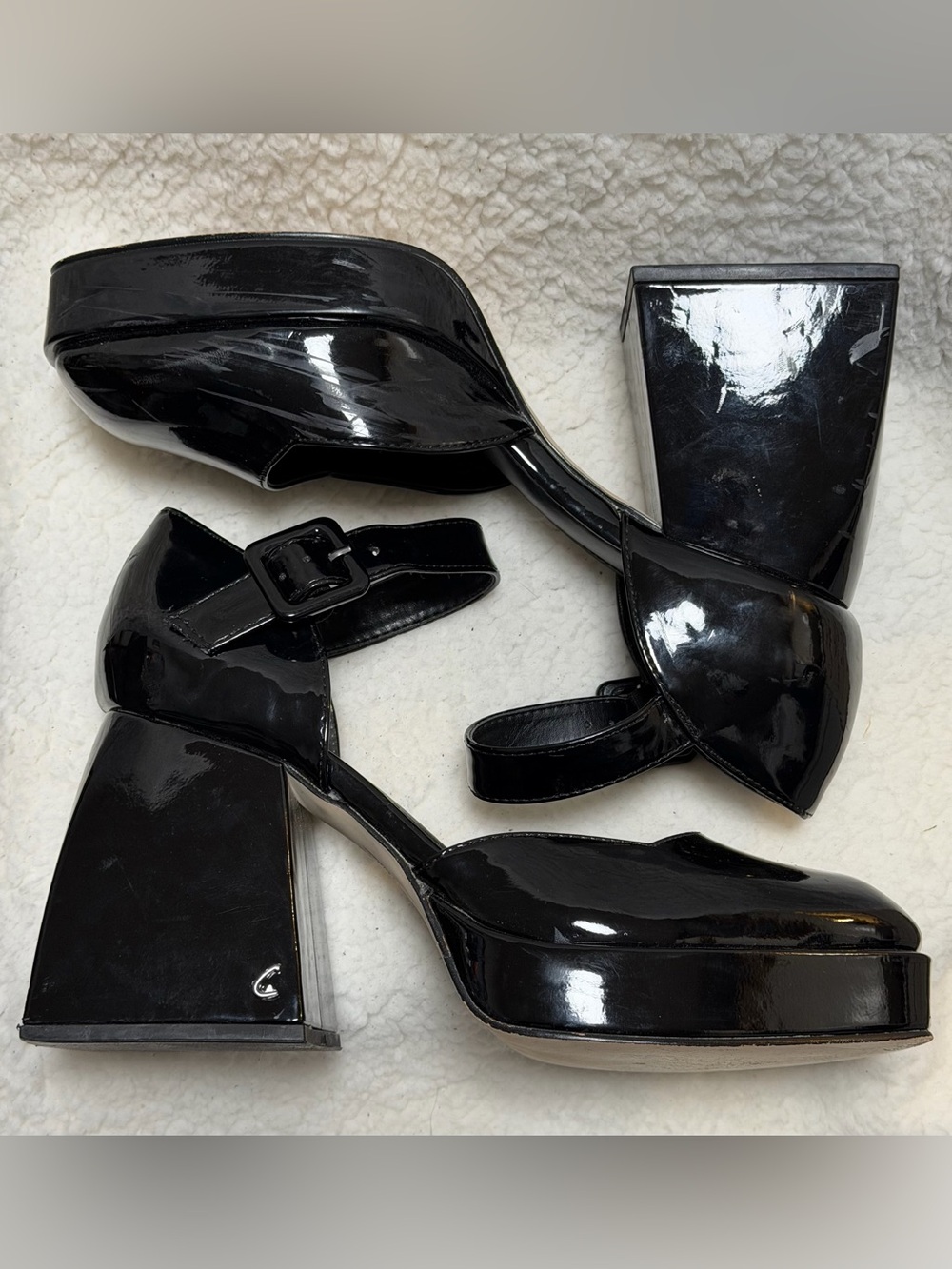 Circus by Sam Edelman Women's Black Patent Square Toe Block Heel Buckle Size 8 - Picture 10 of 12